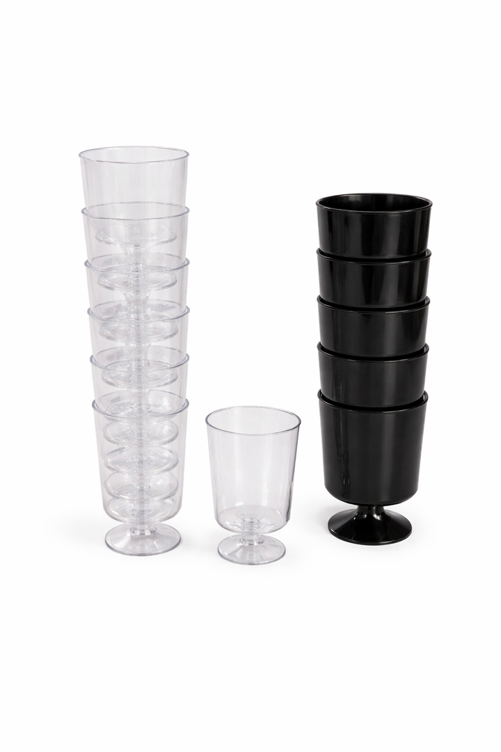 200 Pcs Black Dessert Cups with Spoons Small Plastic Goblets Disposable Parfait Charcuterie Cups Pudding, Mousse Set for Party(2/5 oz,Mixed Style)