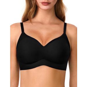 Bras for Women, No Underwire Full Coverage V Plunge Bra Wireless Seamless Comfort Bralette T-Shirts Everyday Bras (X-Large, Black)