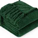 Chenille Throw Blanket for Couch with Tassels,60"X80" Soft Cozy Lightweight Knitted Boho Decorative Blankets for Bed and Sofa,Dark Green
