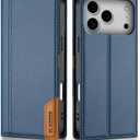 Wallet Case for iPhone 17 Pro Max 6.9", Faux Leather Phone Case with 3 Card Slots, Magnetic Wallet Compartment, RFID Blocking, Kickstand, Shockproof Protective Cover for Men Women - Blue