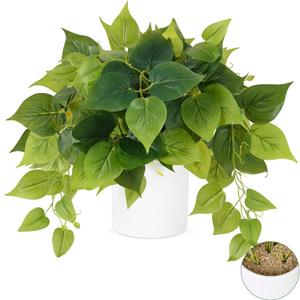 Waipfaru Faux Plants Indoor with Ceramic Pots, Realistic Small Fake Plants, Fake Plants with Pothos, Fake Potted Plants, Artificial Plant for Home Shelf Bathroom Kitchen Office Indoor Outdoor Decor