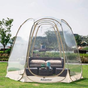 Alvantor Pop Up Bubble Tent - 10 x 10 Instant Igloo Tent - 4-6 Person Screen House for Patios - Large Oversize Weather Proof Pod - Cold Protection Camping - Beige