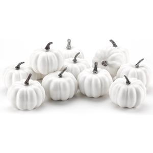 GlyinnHe 12 PCS Halloween White Artificial Pumpkins Lifelike Mini Fake Rustic Fall Harvest Foam Pumpkin Decoration for Halloween Party Thanksgiving Fall Autumn Home Party Supply3.1Inch