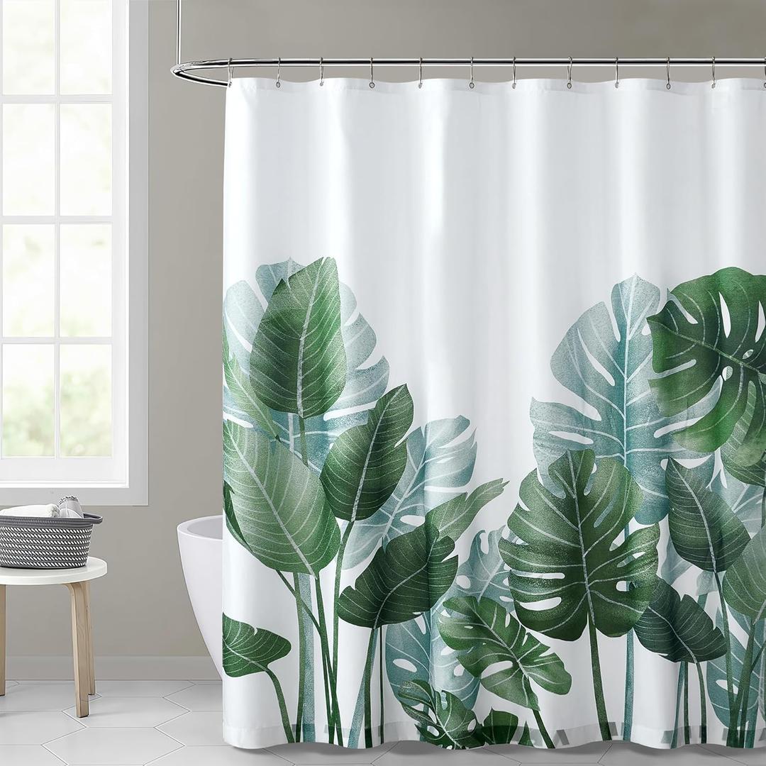 KGORGE Shower Curtains for Bathroom - Tropical Leaves Plant on White Background Odorless Curtain for Bathroom Showers and Bathtubs, 72 x 72 inches Long, Hooks Included