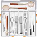 Homecor Silverware Drawer Organizer - Expandable Drawer Organizer for Kitchen, Utensil Holder BPA Free Flatware and Cutlery Tray for Spoons Forks Knives, Plastic Kitchen Organizer and Storage, White (Large(10.2-17.2'"W x 13.2-17.9"D))