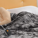 WOOMER Heated Blanket Twin Size 62" x 84", Electric Blanket with 0.5-12 Hours Timer & 10 Heating Levels, ETL Certified, Marble Gray Double-Sided Faux Fur, Over-Heat Protect, Machine Washable