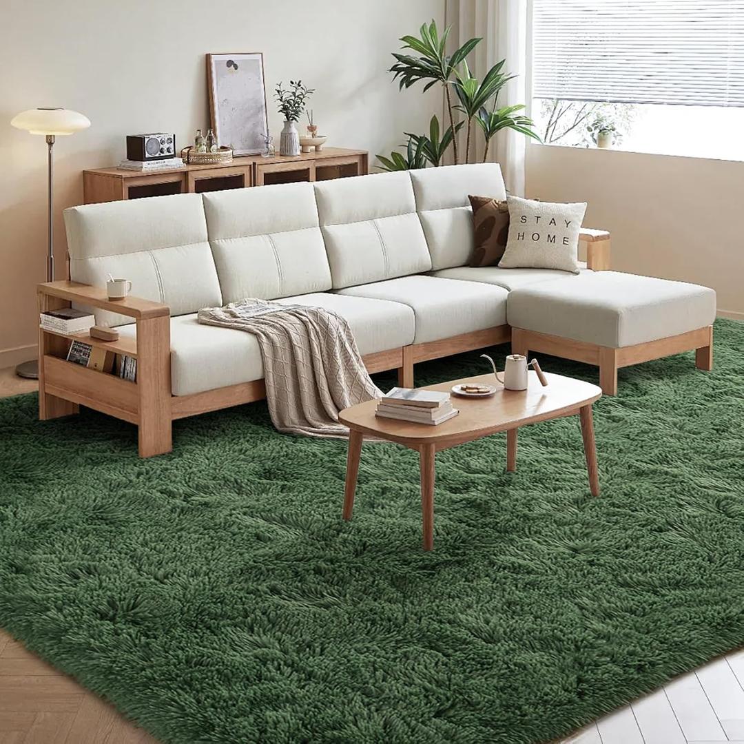 FinRec Green Rugs for Living Room Bedroom, 3x5 Feet Fluffy Fuzzy Shag Rug, Non-Slip Furry Shaggy Area Rug for Nursery Kids Room Dorm Room Home Decor, Indoor Floor Carpet