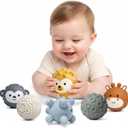 6-Pack Baby Sensory Balls, Textured & Animal Face Toddler Balls, BPA-Free Soft Teething Toys, Montessori Developmental Toys for Babies 6-12 Months, for Infant (Soft Neutral Colors)