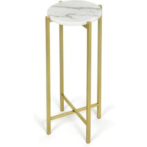 Urban Lifestyle White Marble Collapsible Side Accent Drink Table with Gold Metal Legs, 8.5 in x 8.5 in x 22.5 in