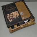 Regal Games - Reversible Wooden Board for Chess, Checkers & Tic-Tac-Toe - 24 Interlocking Wooden Checkers and 32 Standard Chess Pieces - for Age 8 to Adult for Family Fun