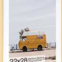 Fun Memories 22x28 Metal Picture Frame with 18x24 Mat, Brushed Aluminum Finish, Tempered Glass Front, and Attached Hanging Hardware - Wall Display Frames for Vertical or Horizontal Orientation - Gold