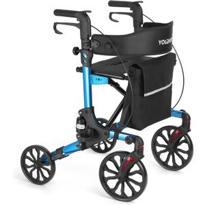 All Terrain Walkers for Seniors, Lightweight Foldable Rollator Walkers with Seat and Brake, Backrest Adjustable Height, 300 lbs Adults Bariatric Rolling Walker 10'' Front and 8'' Rear Wheels (Blue-all Terrain(10" Front and 8" Rear Wheel))