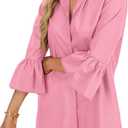 LYANER Women's Flare Long Sleeve Stand Collar Button Down Blouse Shirt Top (Pink, M)