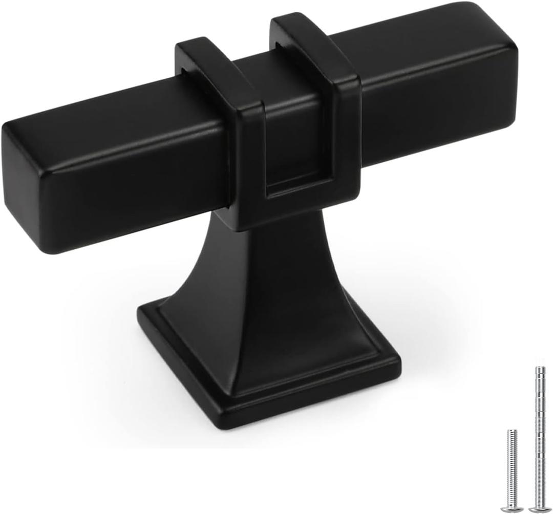 15 Pack Cabinet Knobs Black Dresser Drawer Knobs - Black Kitchen Cabinet Pulls T Bar Kitchen Hardware (Single Hole Knob)