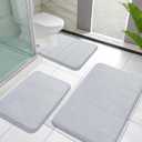 Yimobra Memory Foam Bath Mat Set 3 Pieces- Super Soft Absorbent Quick Dry Bathroom Rug Sets, Machine Washable Non Slip Floor Carpet for Tub Shower, Vanity & Toilet Base, Silver (31.5''x20'' +17''x24'' + 24''x20'')