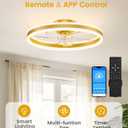VOLISUN Low Profile Ceiling Fans with Lights and Remote, 20in Flush Mount Ceiling Fans with Light, 3000K-6500K Dimmable Fandelier LED Fan Light, Gold Bladeless Ceiling Fans with Lights for Bedroom