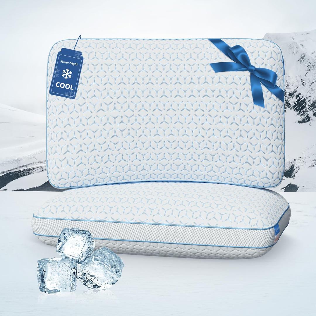 Sweetnight Cooling Pillows Queen Size Set of 2, Shredded Memory Foam Pillows 2 Pack for Hot Sleepers, Cold Bed Pillows for Sleeping, Washable with Removable Cover, Cool Night