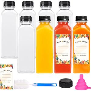 Moretoes 8pcs 16oz Juice Bottles, Plastic Bottles with Caps, Reusable Juicing Bottle for Drinks, Smoothies and Other Beverages