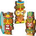 Blulu 3 Pcs Tiki Party Decor Hawaiian Luau Party Decorations Tropical Aloha Wooden Bar Table Sign Colorful Farmhouse Tiki Centerpieces for Table Summer Welcome Housewarming(Classic,5.11 Inch)