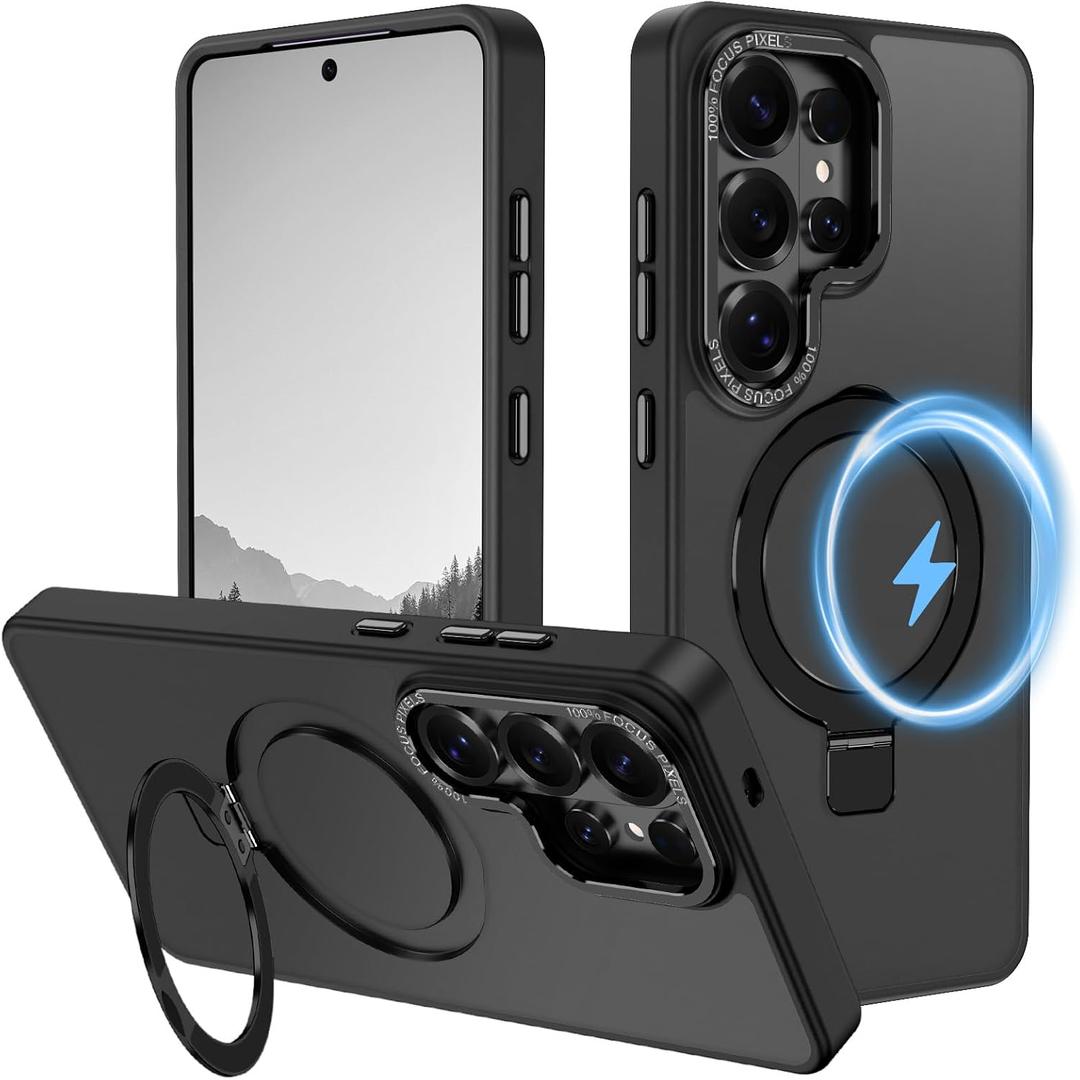 Hekodonk for Galaxy S26 Ultra Case with Magnetic Invisible Ring Stand,Compatible with Magsafe,Slim Translucent Matte Back Shockproof Drop Protective Case for Samsung Galaxy S26 Ultra,Black