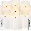 kakoya Flickering Flameless Candles Battery Operated with Remote and 2/4/6/8 H Timer Acrylic Led Pillar Candles Pack of 9 (D 3" xH 4" 5" 6") with Realistic 3D Wick Candles for Home Decor(White)