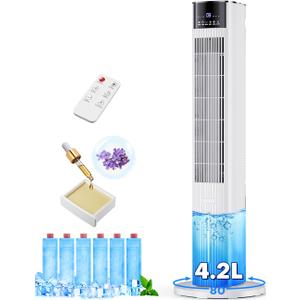42 INCH Swamp Cooler Air Conditioner w/4 Mode &3 Speed, Aroma&Memory Function, 15H Timer Portable Air Conditioners No Windows Needed, 6 Ice Packs, 1.1-Gal Dual Tank Evaporative Cooler for Room