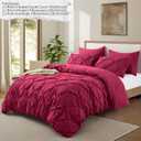 VACVELT 5 Piece Pinch Pleated Duvet Cover Full/Queen Size Set, Burgundy Pintuck Duvet Cover with Zipper & 8 Ties, Shabby Chic Microfiber Duvet Cover + 2 Pillow Shams + 2 Pillowcases, No Comforter