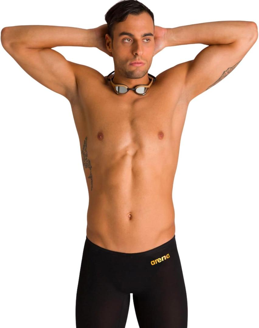 ARENA Men's Powerskin Carbon Air Jammers Competition Racing Swim Suit, Competitive Swimwear for Men (30, Black/Black/Gold)