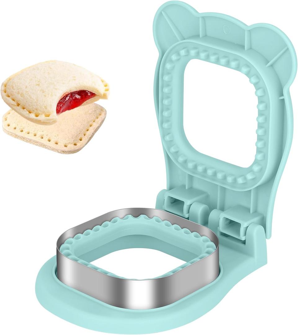 TACGEA Uncrustable Sandwich Cutter Maker  Sandwich Sealer and Cutter for Lunchbox and Breakfast, Square Shape, Light Blue