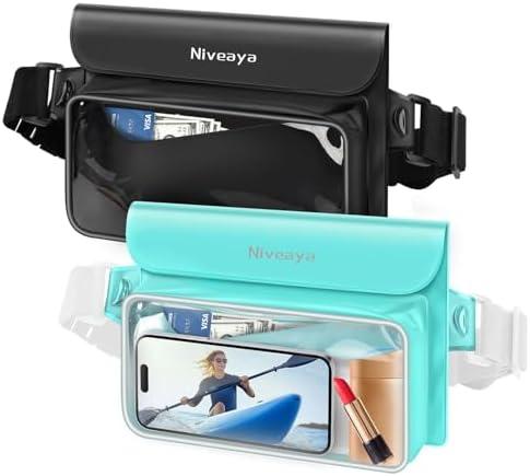 Niveaya IP68 Waterproof Fanny Pack - 2 Pack, Floating Dry Bag Pouch, Phone Waterproof Waist Pouch Dry Bag, Beach, Kayaking, Swimming, Boat Essentials, for iPhone 16/15/14/13/12 Pro Max up to 9.5"