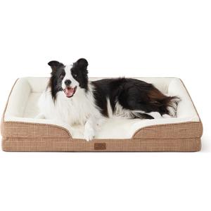 Bedsure Orthopedic Dog Beds Large Sized Dog - Washable Large Dog Cat Bed Waterproof, Comfort Dogs Couch Sofa with Washable Removable Cover, Pet Bed with Nonskid Bottom, Plaid-Brown, 35"
