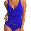 Pink Queen Two Piece Tankini Bathing Suit for Women's Ruched Tummy Control Swimsuit Sets with Bikini Bottom Large