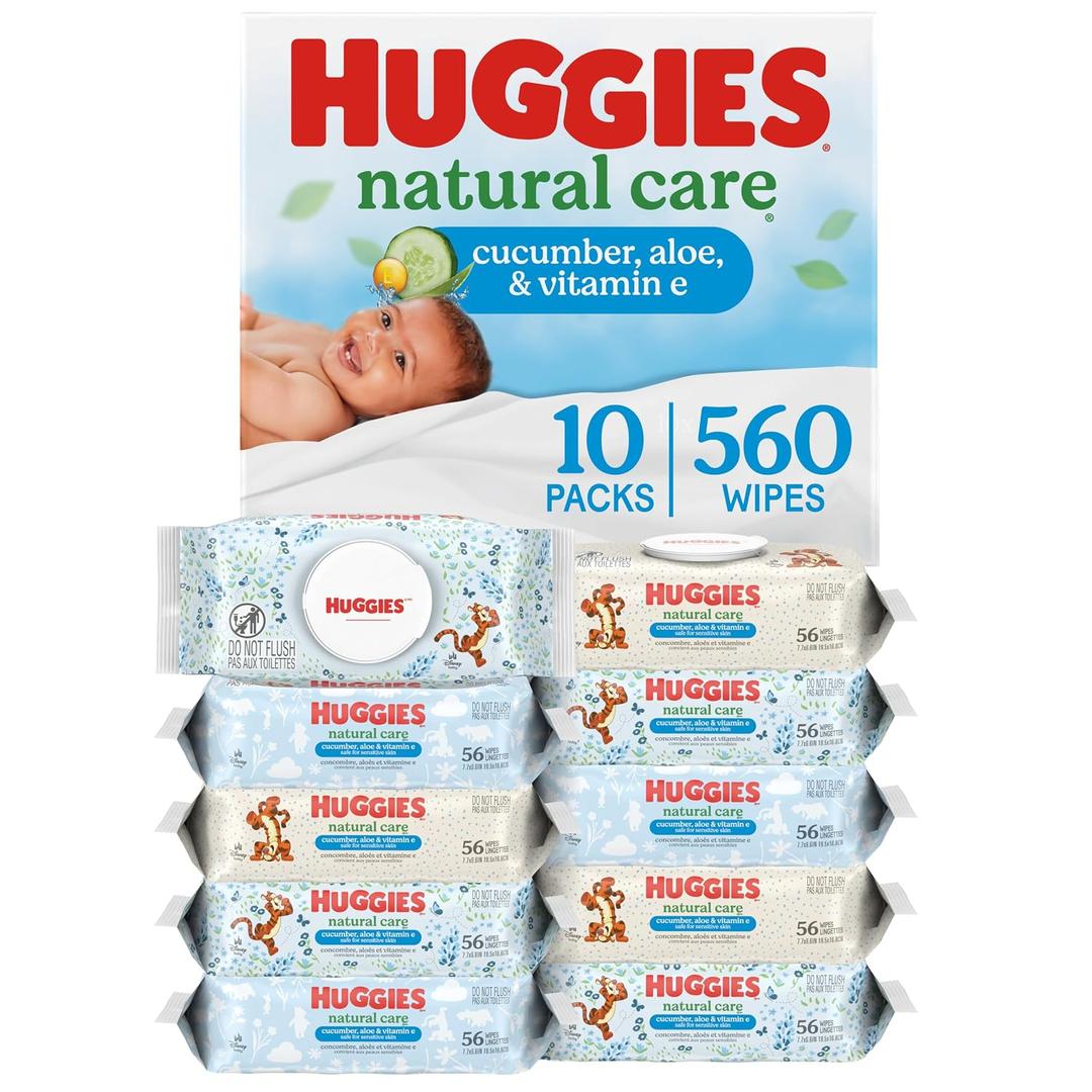Huggies Natural Care Cucumber, Aloe and Vitamin E Baby Wipes, Hypoallergenic, Scented, 8 Flip-Top Packs