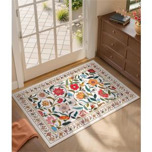 Collive 2 x 3 Entryway Rug, Washable Spring Floral Kitchen Rugs Soft Low Pile Small Throw Carpet for Bedroom Non Slip, Modern Vintage Indoor Door Mats for Entrance, Nursery, Home Decor (Colorful)