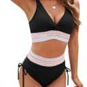 Edelqual Women High Waisted Bikini Sets Tummy Control Swimsuits Two Piece Bathing Swim Suits Summer Beach Swimwear (Large, Black)