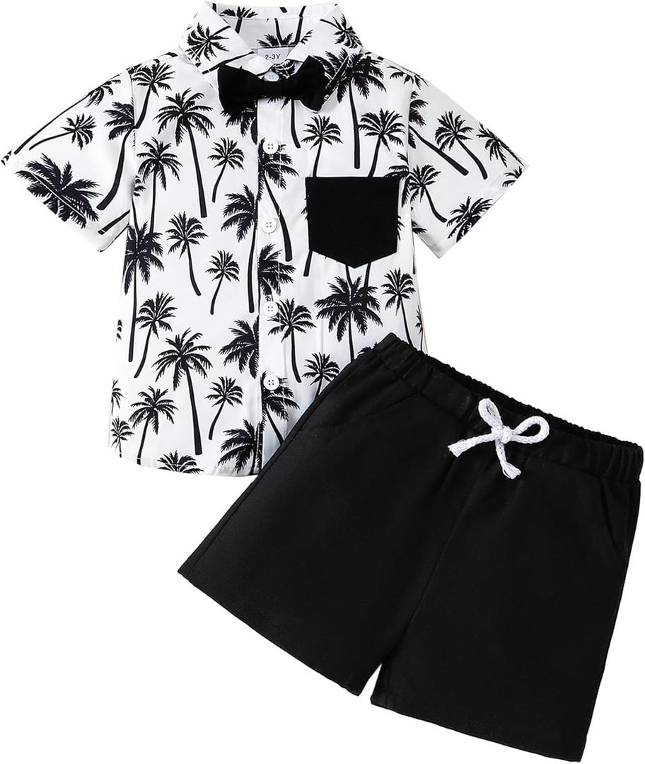 SUNNY PIGGY Toddler Boy Clothes Kid Summer Outfits Baby Button Dress Polo Shirt Romper Shorts Set 0-5T Beach Wedding Birthday (2-3T), Black