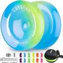 Yoyo K2 Crystal - Professional Responsive Yoyo for Kids 8-12, Dual Purpose Yo Yo for Adults Advanced + Extra Unresponsive Bearing + 12 Yo-yo Strings+Storage Bag + Removal Tool ( SkyBlue Yellow)