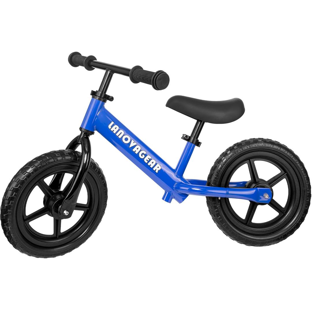 LANOVAGEAR 12” Sport Balance Bike for Kids Ages 18 Months to 5 Years Lightweight, Adjustable Seat, No-Pedal Design for Toddler Boys & Girls, Blue