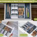 Kitchen Utensil Drawer Organizer, Removable 2-Tier Knife Holder, Expandable Cutlery Tray for Silverware, Flatware and Utensils, Large Kitchen Drawer Dividers for Spoons, Forks, Knives, Gray