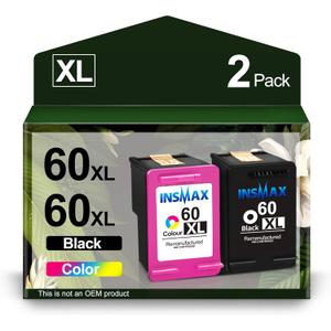 60XL Ink Cartridges Replacement for HP 60 60 XL Ink for Envy 100 110 PhotoSmart C4780 C4795 D110 D110a DeskJet F4580 D2530 D2545 Printer (1 Black, 1 Color)