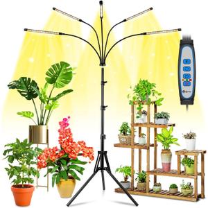 Wolezek Grow Lights for Indoor Plants Full Spectrum, 100 LEDs Plant Lights for Indoor Growing with Adjustable Stand, 5-Head Plant Grow Lamp with Auto 6/12/16H Timer, Ideal for Large & Tall Plants