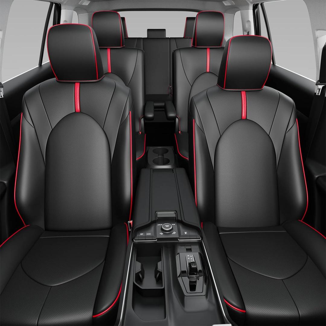 Seat Cover Compatible with 2024 2025 Toyota Grand Highlander 7-Seater Car Seat Protector Replacement for 24-25 Toyota Grand Highlander Accessories(Black with Red Carbon Fiber,7 Seats) (Compatible with 2024 2025 Grand Highlander 7 Seats)