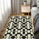Latte&Fog 3x5 Entryway Rug, Vintage Washable Area Rug, Boho Non Slip Low Pile Throw Carpet for Indoor Bedroom Bedside, Kitchen, Entry and Living Room - Black Beige