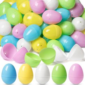 V-Opitos 50 PCS Plastic Easter Eggs, 2.4'' Bulk Empty Easter Eggs in 5 Colors, Hinged Fillable Eggs for Easter Egg Hunt, Perfect Basket Stuffers, Easter Party Favor for Kids