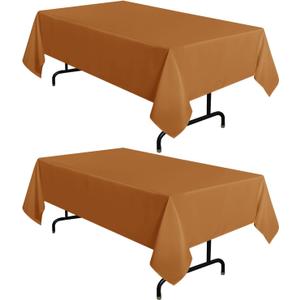 sancua 2 Pack Tablecloth Rectangular 60x102 Inch Light Brown, Thanksgiving Table Cloth Rectangle for 6 Foot Tables - Stain and Wrinkle Resistant Washable Polyester Cover for Fall Dining Parties Bronze