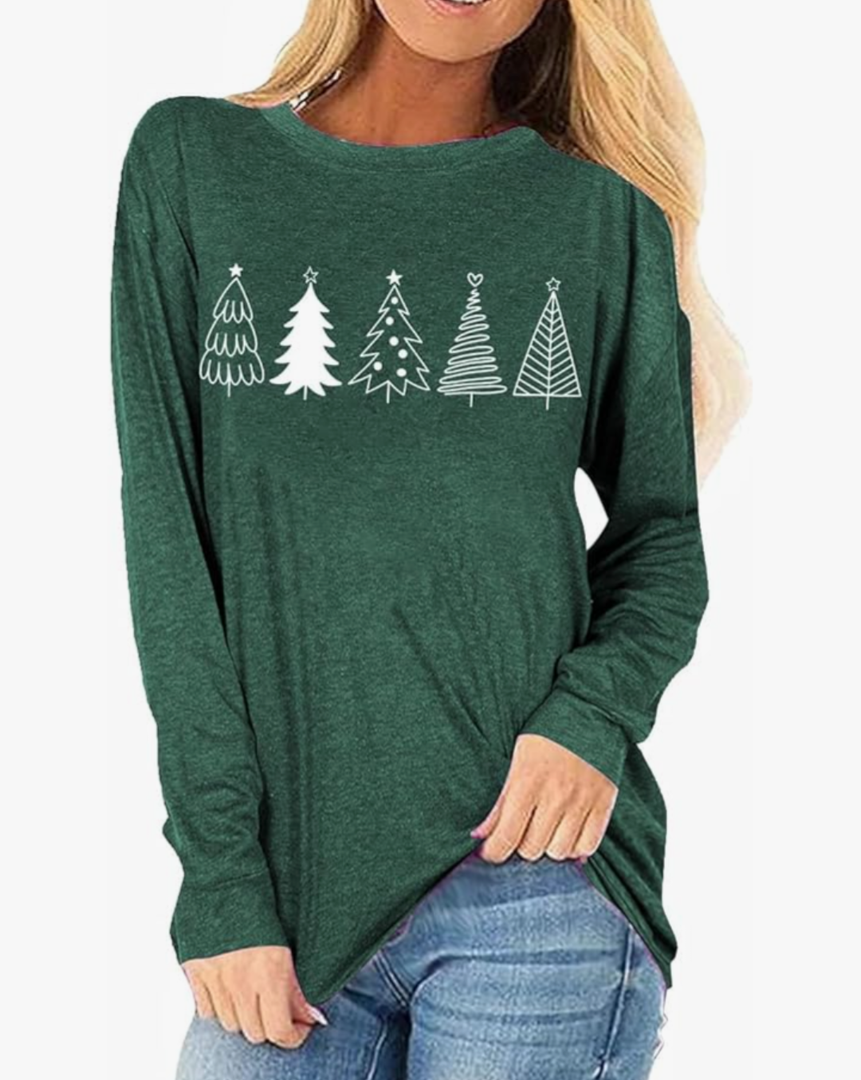 Womens Long Sleeve Merry Christmas T-Shirts Casual Merry and Bright Graphic Tee Christmas Tree Tops Size L