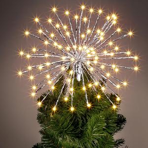 Glooglitter Twinkling Starburst Christmas Tree Star Topper Fairy Light 20 of 120 LED Lights Twinkle with Hook Hanging for Home Winter Party Christmas Tree DIY Decor for Garden Yard Patio Path Silver