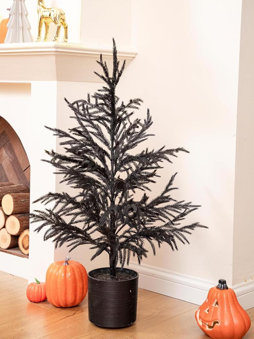 36’’
Black Christmas Tree with Pot Norfolk Pine Tree Artificial Small Christmas Tree for Front Porch Outdoor Indoor Christmas Decor Halloween Decorations
