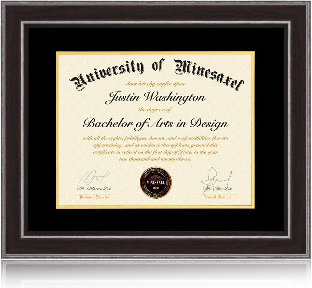 16x20 Diploma Frames 13x17 with Black Mat - Walnut Wood Finish | Shatter-Resistant Glass | for Wall Mounting | Gift for Graduations & Professional Certificate (1 Pack)