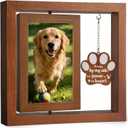 Dog Memorial Gifts for Loss of Dog, Rotating Wooden Picture Frame 4x6, Double Sided Display, Pet Memorial Gifts for Dogs with Paw Remembrance Tag, Pet Loss Sympathy Gift